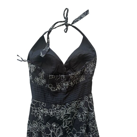 WHITE HOUSE BLACK MARKET Black White Floral Halter Dress Size 4 - Picture 4 of 4
